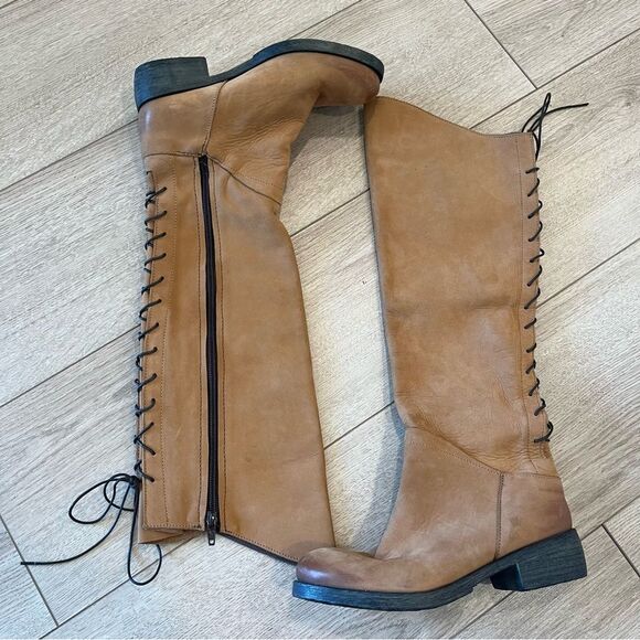 Sundance At A Glance Tan Suede Leather Lace Up Knee High Boot Size 36/5.5-6 - Picture 1 of 9